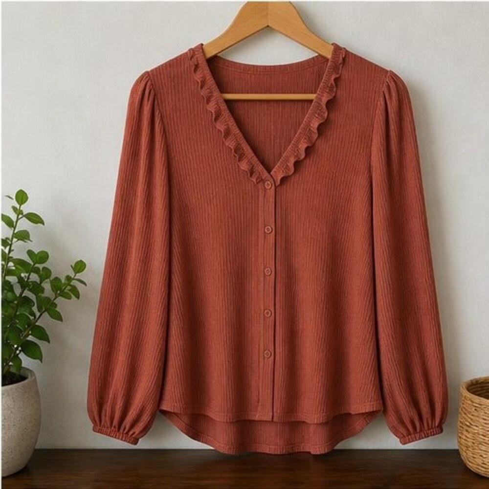 Rust Ruffle Blouse